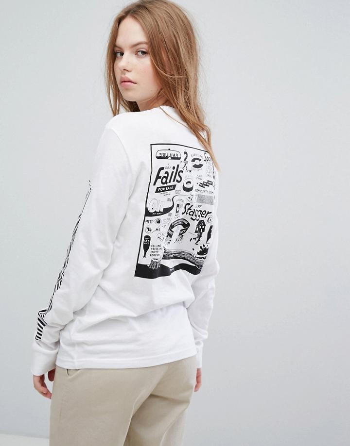 Rvca Boyfriend Long Sleeve T-shirt With Fails Back Graphic - White