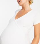 Asos Design Maternity Nursing Wrap Top With Short Sleeve In White