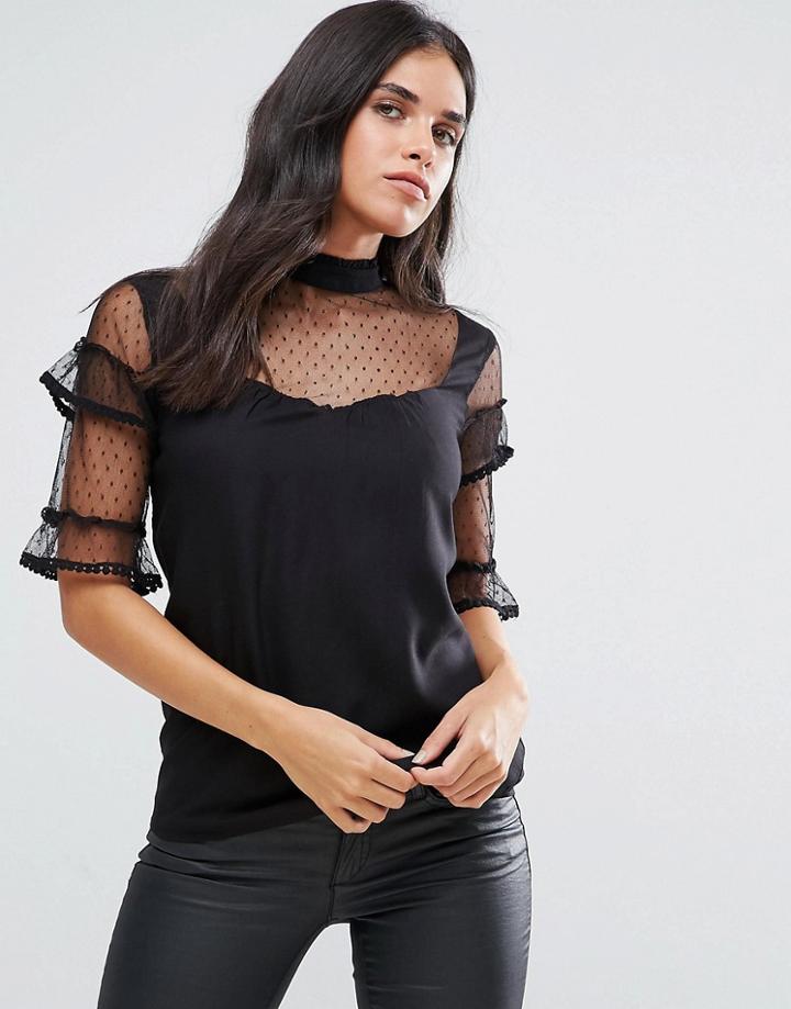 Vila Ruffle Sleeve Top - Black