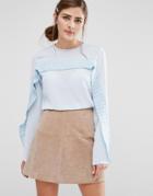 Fashion Union Long Sleeved Top With Pleated Ruffle Trim - White