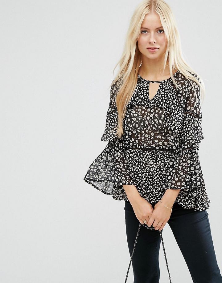 Asos Mix & Match Floral Print Tiered Ruffle Blouse - Multi