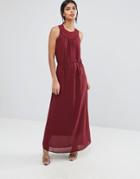 Sisley Maxi Dress With Woven Neck Detail - Red