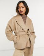 & Other Stories Recycled Wool Cropped Tie Waist Jacket In Camel-neutral