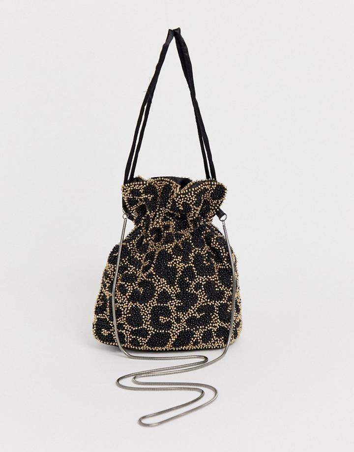 Skinnydip Tilly Beaded Leopard Drawstring Cross Body Bag-multi