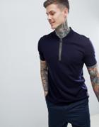 Hugo Dazel 1/4 Zip Mercerised Polo Shirt In Navy - Navy