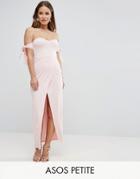 Asos Petite Bow Off The Shoulder Maxi Dress With Wrap Front - Pink