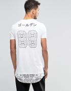 Asos Super Longline T-shirt With Bandana Hem And 88 Back Print In White - White