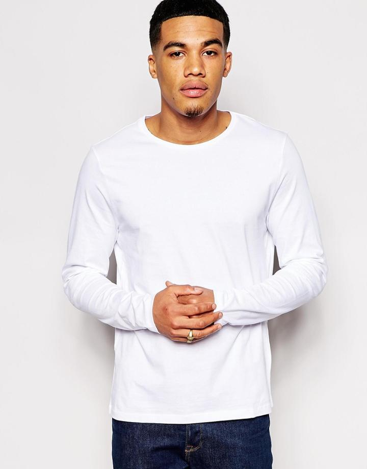 Asos Slim Fit Long Sleeve T-shirt With Crew Neck - White