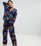 Asos Design Petite Abstract Navy Floral Traditional 100% Modal Pants Set - Navy