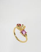 Bill Skinner Floral Crytsal Ladybird Open Ring - Gold