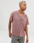 Asos Desgn Relaxed Deep Revere Viscose Shirt In Dusty Pink - Pink