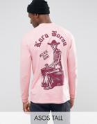 Asos Tall Relaxed Long Sleeve T-shirt With Macabre Front And Back Print - Pink