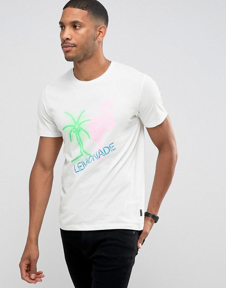 Jack & Jones Originals T-shirt With Flamingo Neon Light Print - White
