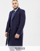 Gianni Feraud Plus Premium Navy Textured Boucle Wool Blend Overcoat - Navy