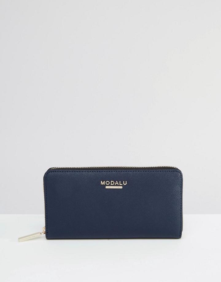 Modalu Leather Zip Around Wallet - Navy