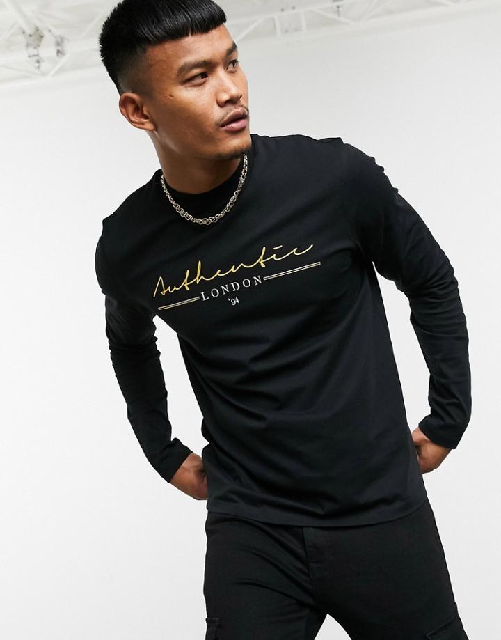 Asos Design Long Sleeve T-shirt With Authentic Print-black
