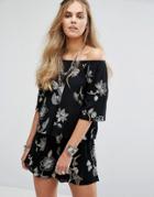 Honey Punch Off Shoulder Top In Dark Floral Co-ord - Black