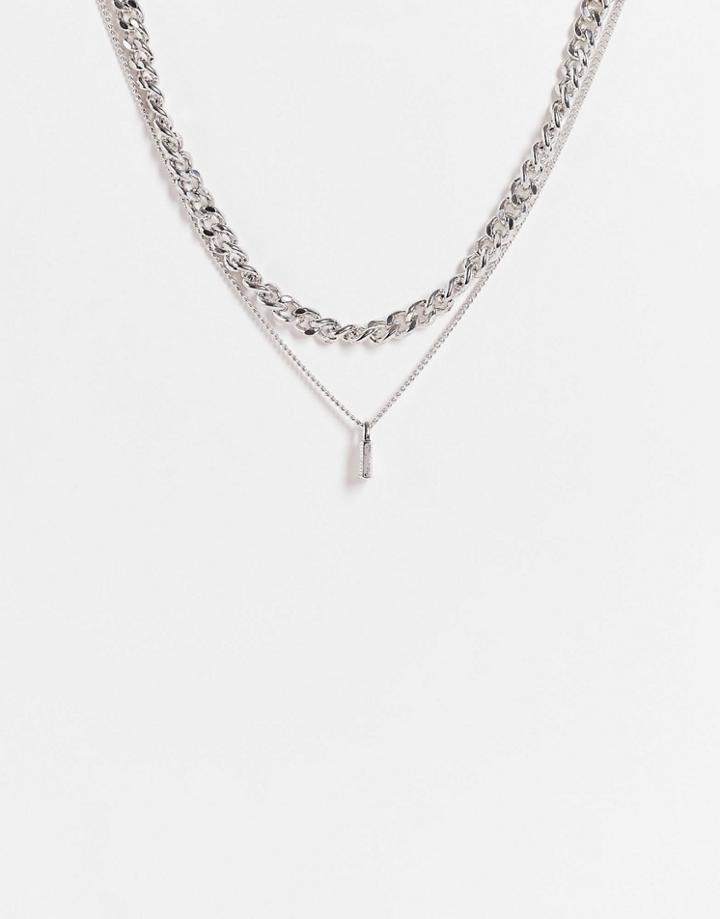 Topshop Padlock And Chain Multirow Necklace In Silver