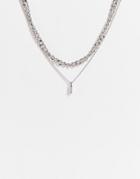 Topshop Padlock And Chain Multirow Necklace In Silver