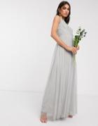 Beauut Embellished Maxi Dress With Pleated Skirt In Light Gray-grey