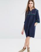 Vanessa Bruno Athe Smock Dress With Button Front - Navy
