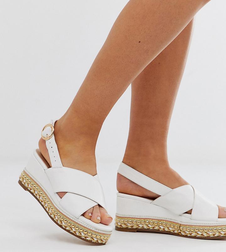 Simply Be Extra Wide Foot Flatform Espadrille Sandals With Cross Front In White