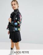 Asos Petite Floral Embroidered Leather Biker Jacket - Black