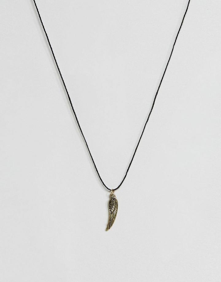 Asos Necklace With Wing Pendant In Gold - Multi
