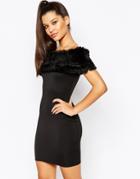 Missguided Faux Fur Bardot Body-conscious Dress - Black