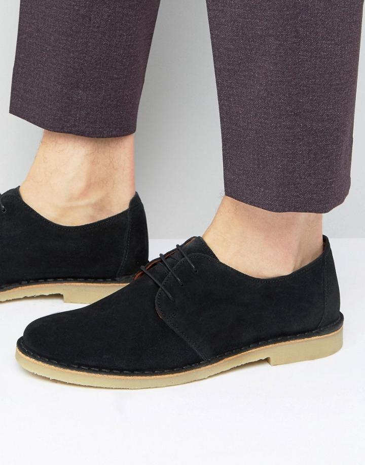 Zign Leather Lace Up Desert Shoes - Black