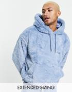 Asos Design Oversized Faux Fur Hoodie In Pastel Blue-blues