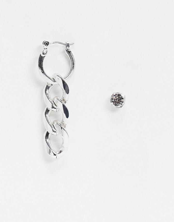 Wftw Stud And Hoop Earring In Silver With Chain Charm