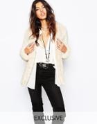 Faux London Fluffy Faux Fur Midi Coat In Long Hair - Cream