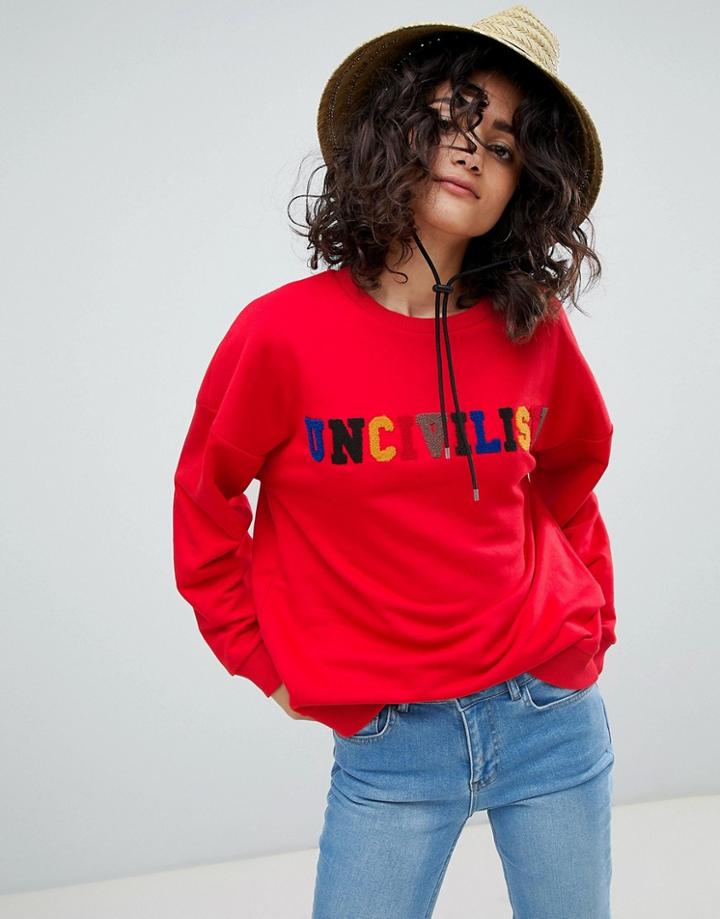 Uncivilised Towelling Rainbow Logo Sweatshirt - Red