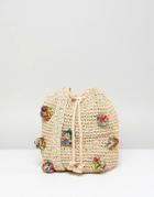 Pull & Bear Pom Pom Woven Bag In Cream - Cream