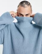 Asos Design Oversized Funnel Neck Sweater In Dusty Blue-blues