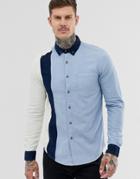Asos Design Oversized Denim 90's Style Cut & Sew Shirt-blue