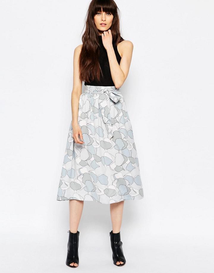 Selected Ruba Midi Skirt In Lunar Rock Print - Gray