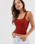 Stradivarius Square Neck Knitted Cami - Red