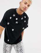 Asos Design Oversized T-shirt With Star Print And Embellishment - Black