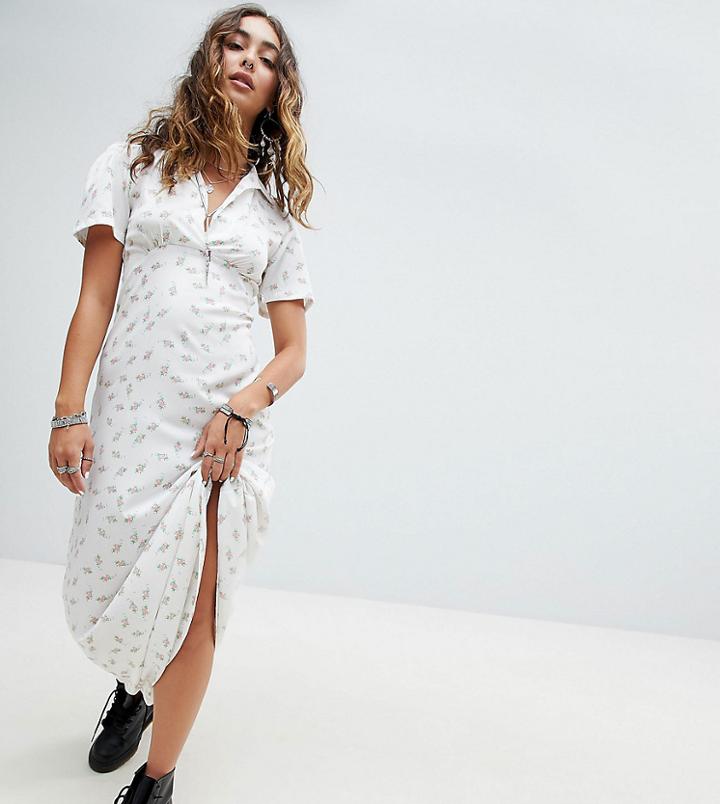 Sacred Hawk Maxi Shirt Dress In Floral - White
