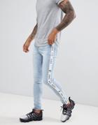 Sixth June Skinny Jeans In Light Wash With Logo Side Stripe - Blue