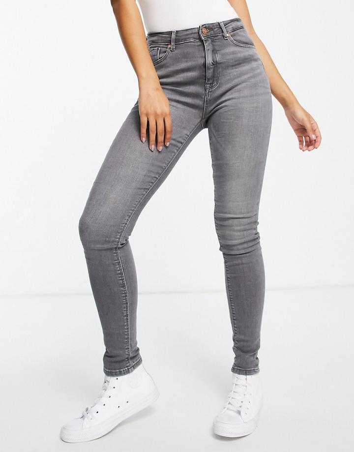 Only Paola Life High Waist Skinny Jeans In Gray Denim
