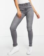 Only Paola Life High Waist Skinny Jeans In Gray Denim