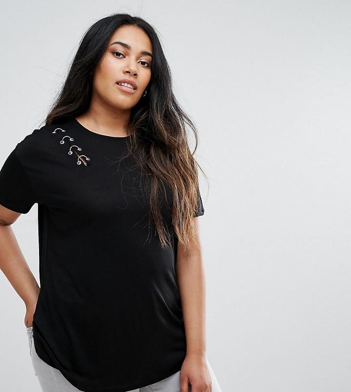 New Look Curve Ring Detail T-shirt - Black
