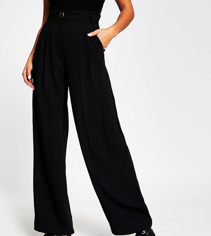 River Island Petite Wide Leg Pants In Black