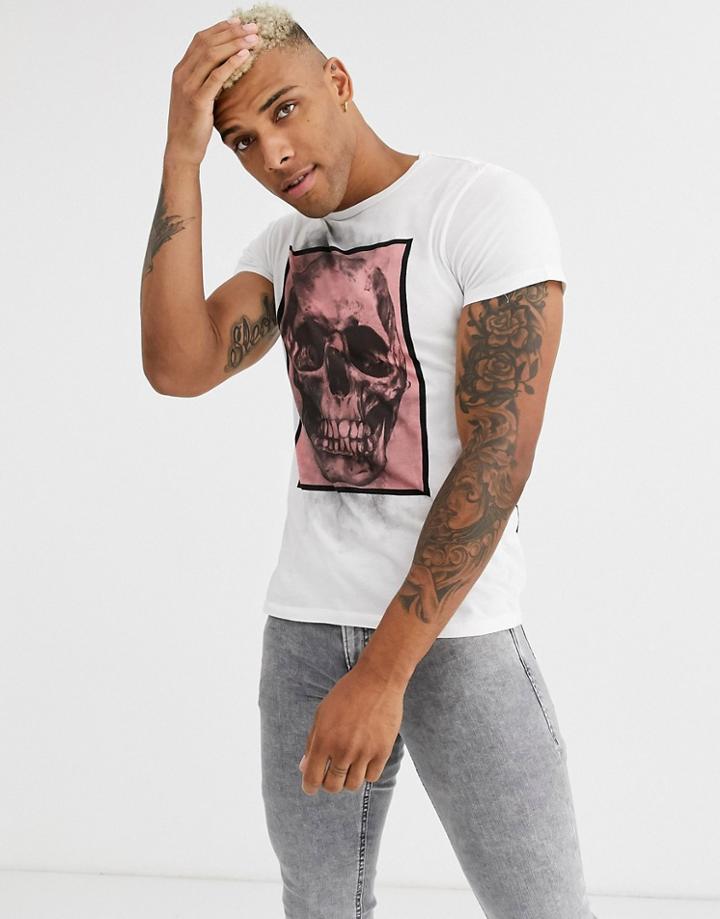 Religion T-shirt With Pink Box Skull Print In White