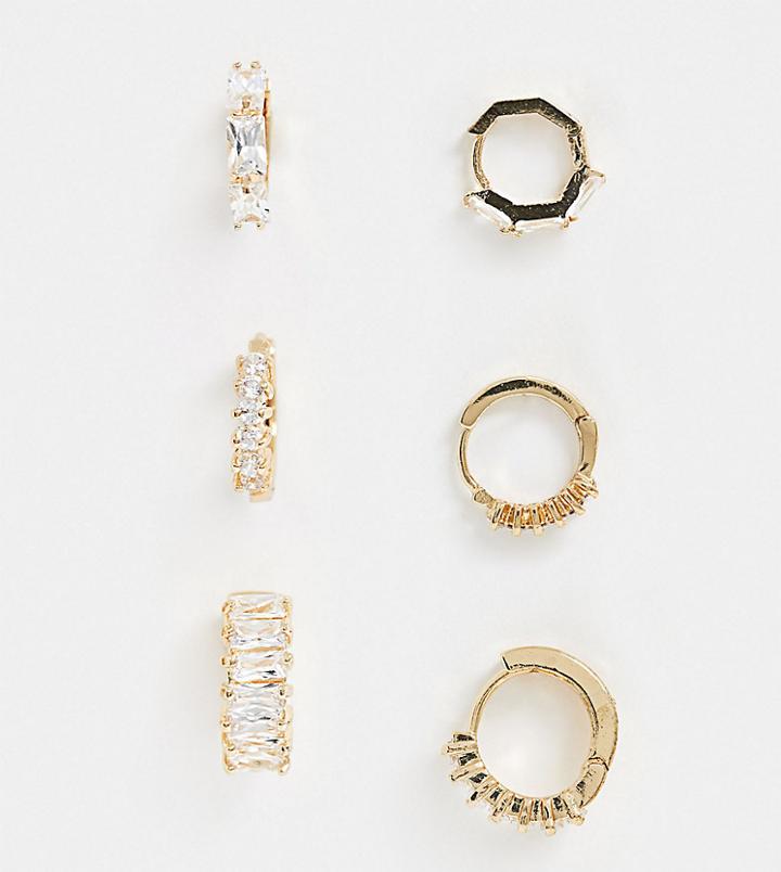 Reclaimed Vintage Inspired Gold Plated Huggie Hoop Pack With Crystal Detail