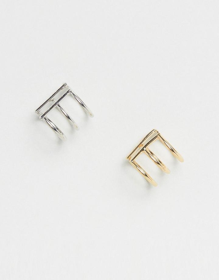 Asos Pack Of 2 Metal Cage Ear Cuff - Gold