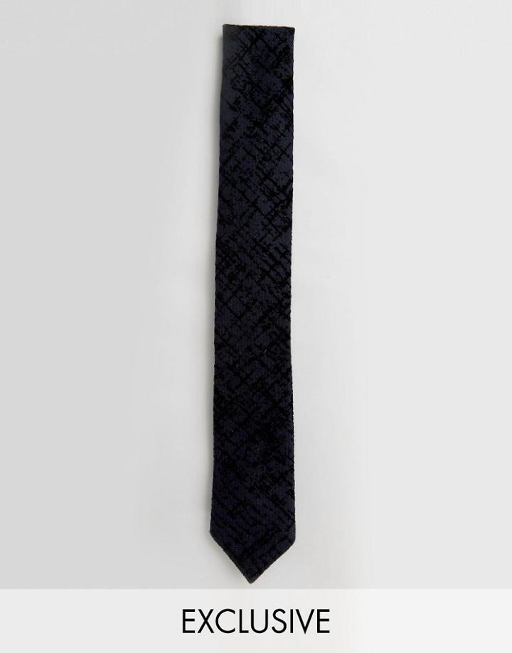 Noak Flocked Slim Blade Tie - Navy